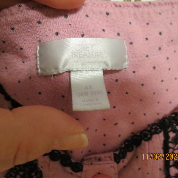 4X Secret Treasures Pink w/Black Polka Dot Midi Night gown - Picture 3 of 6